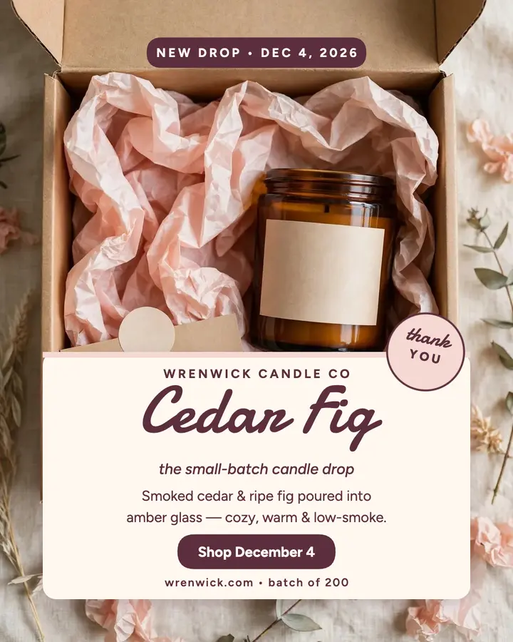 Wrenwick Cedar Fig candle drop post template