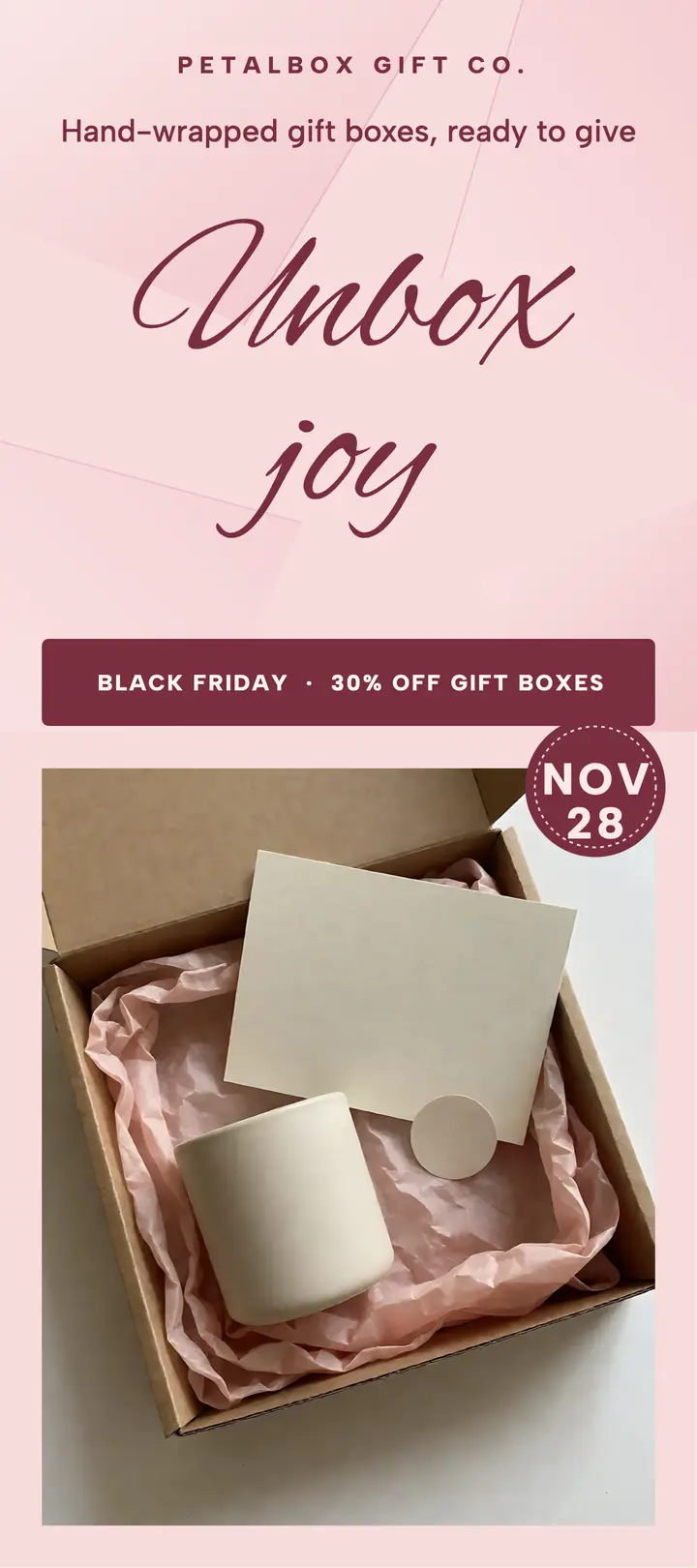 Petalbox Black Friday gift box rack card: black friday gift box rack card template