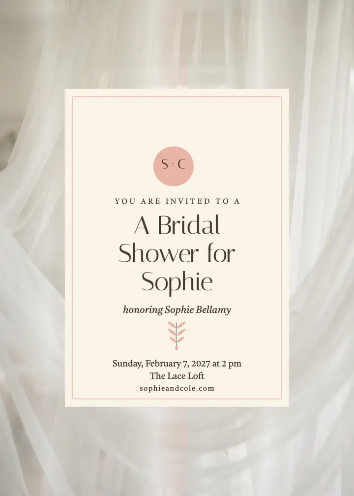 Sophie blush veil bridal shower invitation template