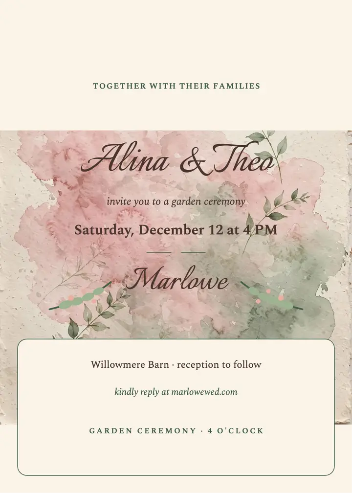 Alina and Theo blush garden invitation template