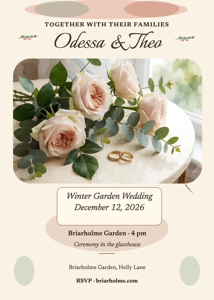 Blush wash winter garden wedding invitation template