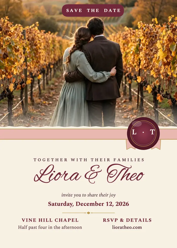 Liora and Theo blush wax seal invitation template