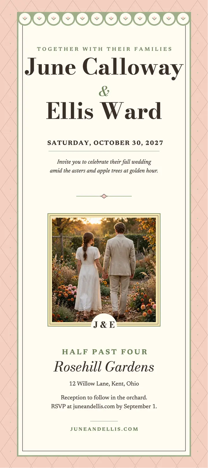 Blush fall wedding invitation rack card: wedding invitation rack card template