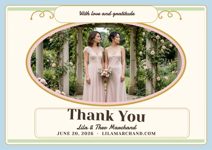 Blush wedding thank you certificate, Lila and Theo template