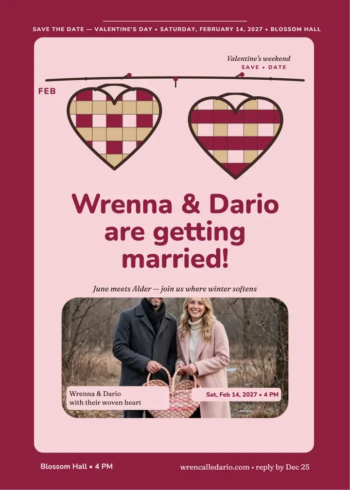 Woven hearts Valentine save the date template