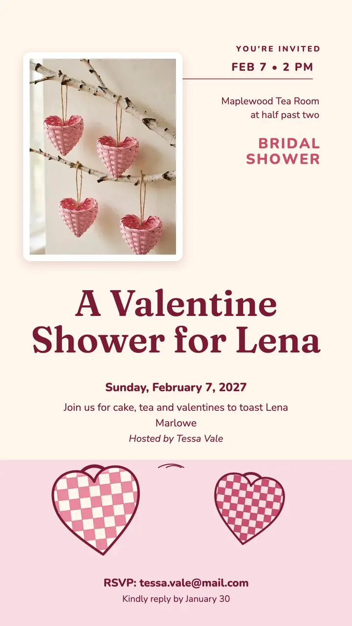 Valentine bridal shower woven hearts story template