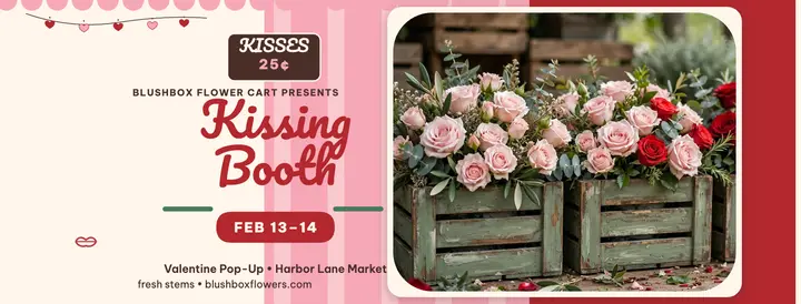 Blushbox kissing booth Valentine cover: valentine florist cover template