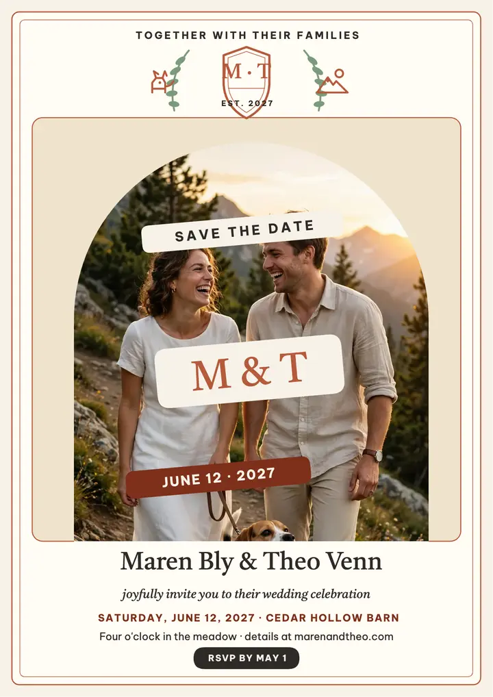 Bly Venn crest wedding invitation template