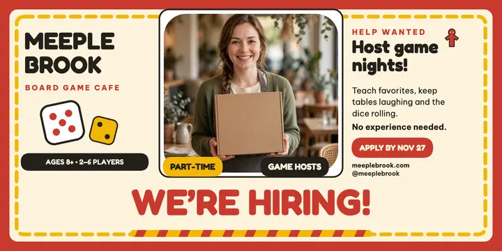 Meeplebrook game hosts hiring post template
