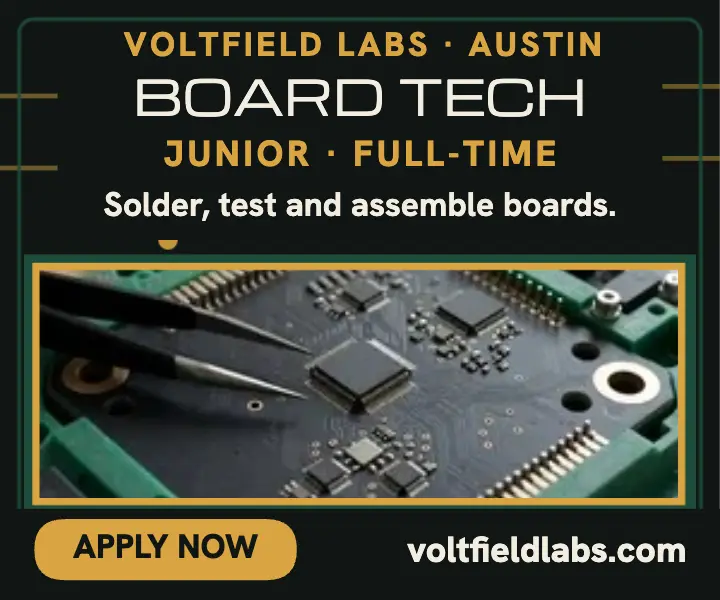 Voltfield Labs junior board tech ad: hardware hiring ad template
