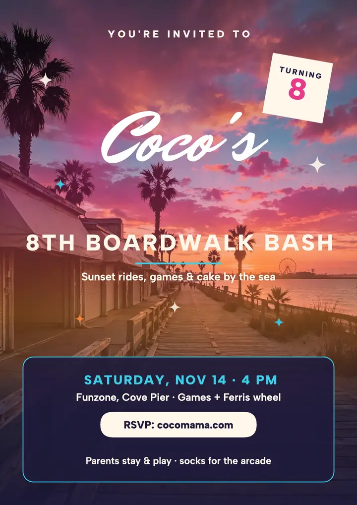 Coco's boardwalk birthday flyer template