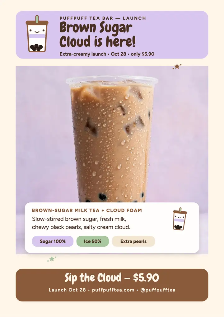 Puffpuff brown sugar cloud launch flyer template