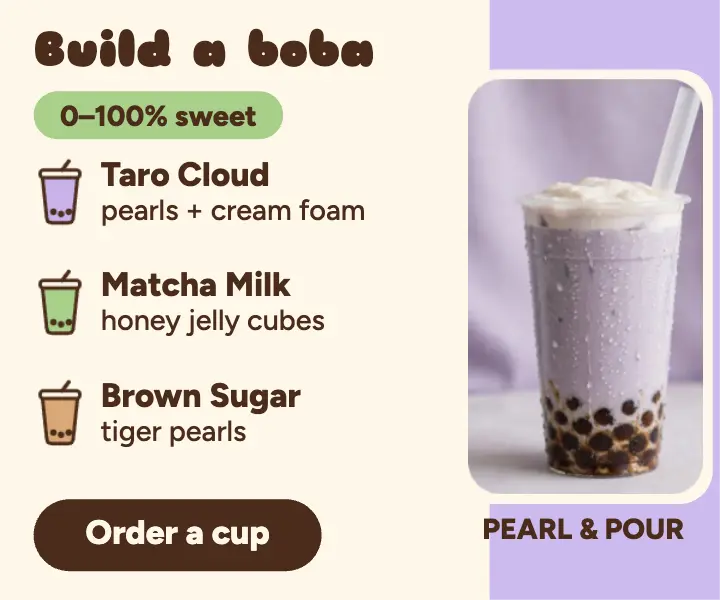 Pearl and Pour boba menu ad template