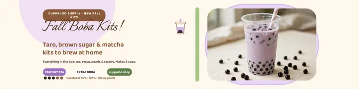 Cuppaloo fall boba kits banner template