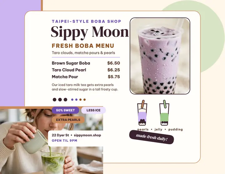 Sippy Moon boba menu flyer template