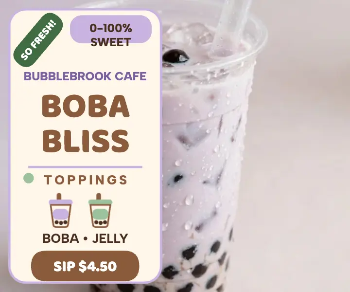 Bubblebrook boba mini menu ad template