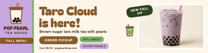 Pop Pearl Taro Cloud billboard: bubble tea ad template