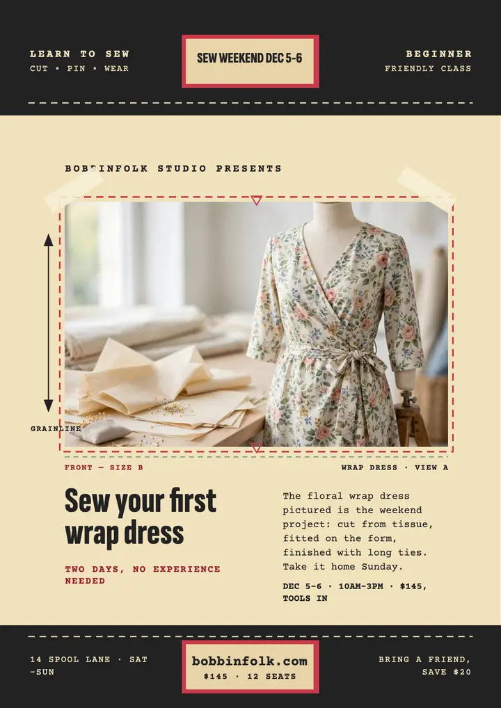 Bobbinfolk sew weekend wrap dress flyer template