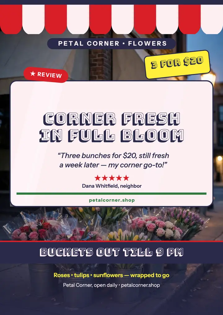 Petal Corner review spotlight flyer template