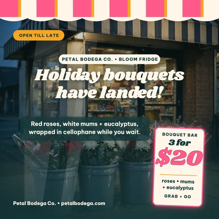 Petal Bodega holiday bouquet launch template