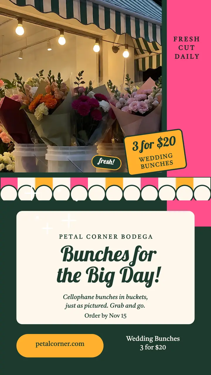 Petal Corner wedding bunches story template