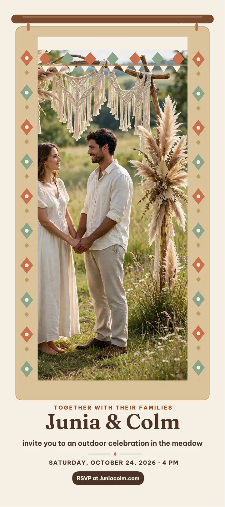 Junia Feld and Colm Reyes boho invitation: wedding invitation template