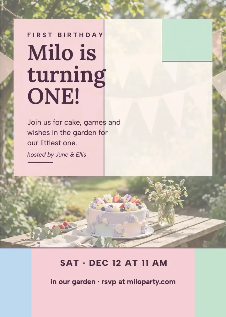 Milo first birthday bojagi invitation template
