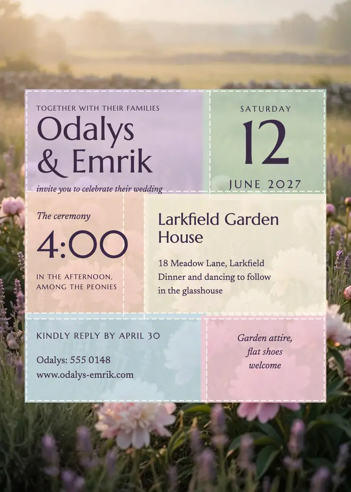 Peony meadow bojagi wedding invitation template