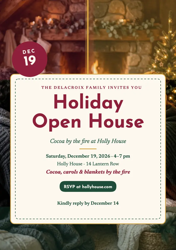 Holly House holiday open house flyer template