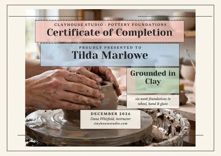 Clayhouse pottery foundations certificate template