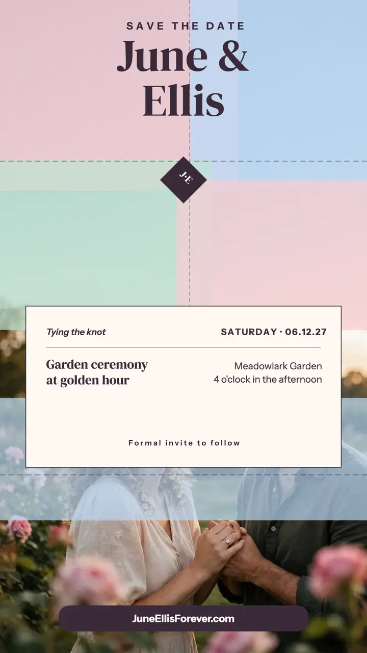 June and Ellis pastel pane save the date template