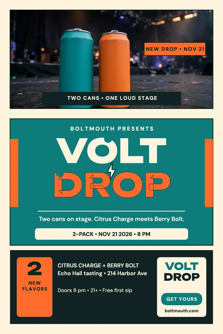 Boltmouth Volt Drop launch poster template