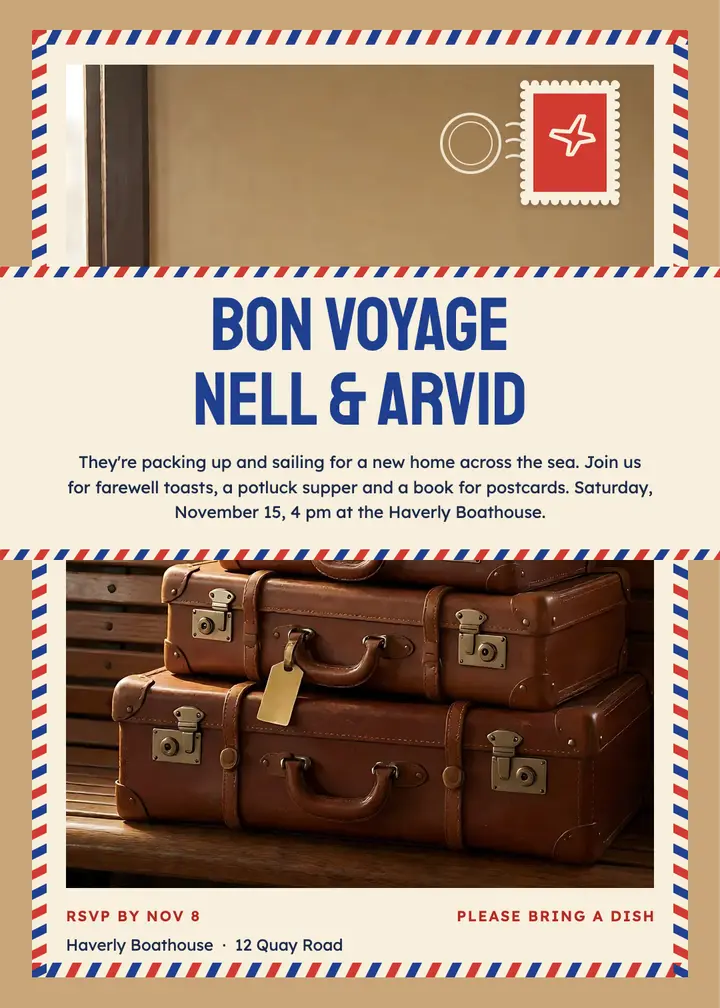 Bon voyage airmail invitation template