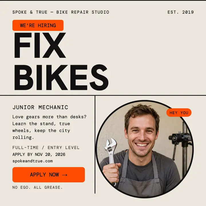 Spoke and True bike mechanic hiring post template