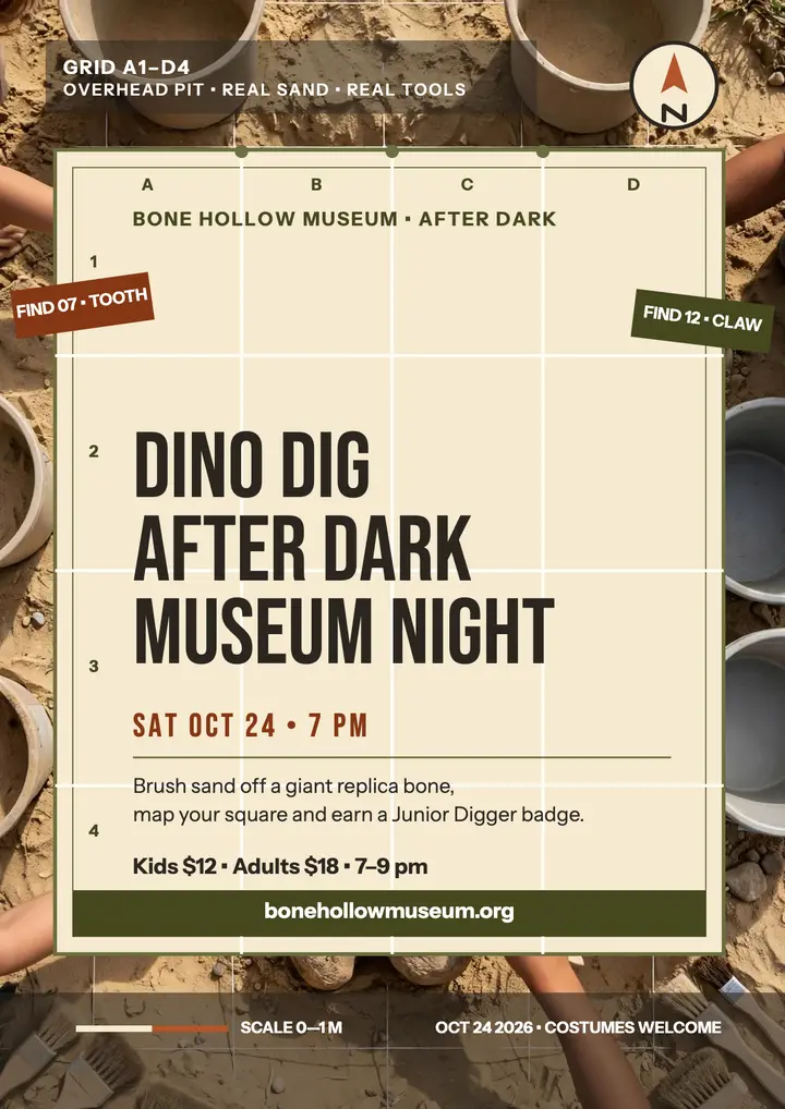 Bone Hollow dino dig night flyer template