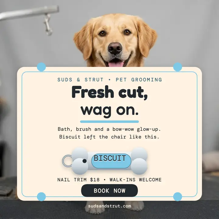 Suds and Strut bone tag groomer post template