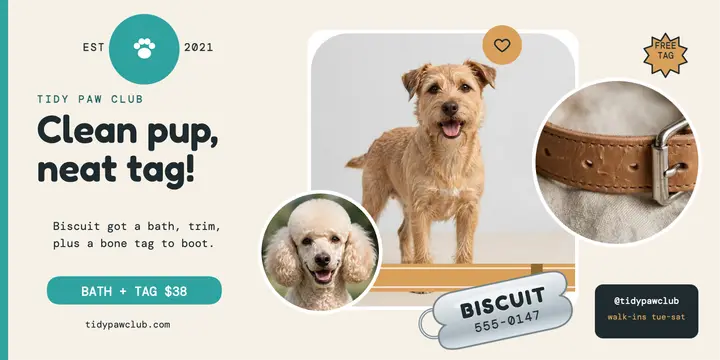 Tidy Paw Club bath and tag post: groomer dog tag post template