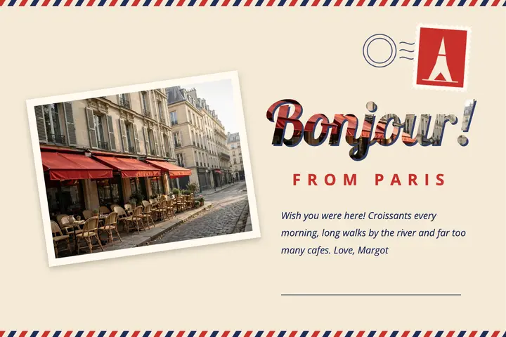 Bonjour from Paris postcard template