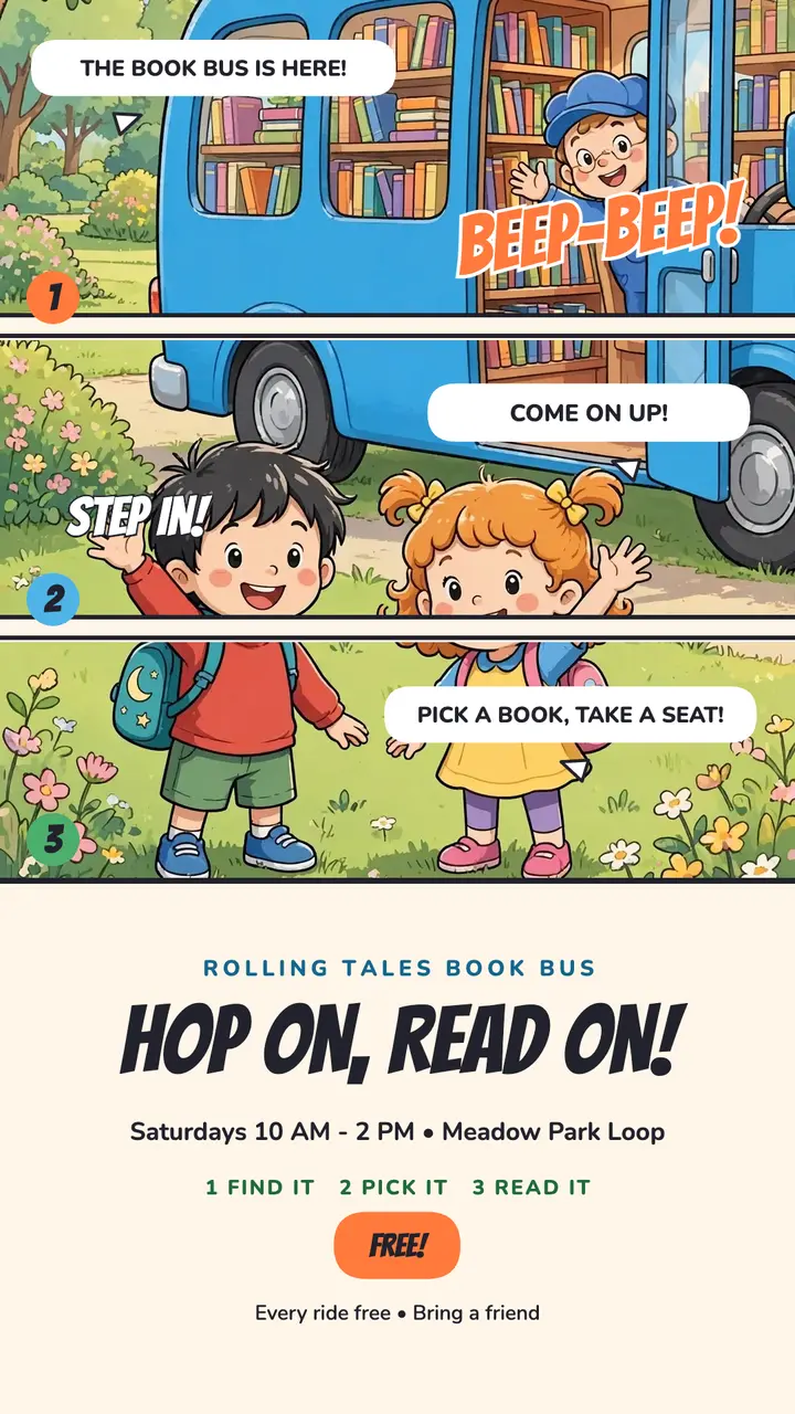 Rolling Tales book bus comic story template