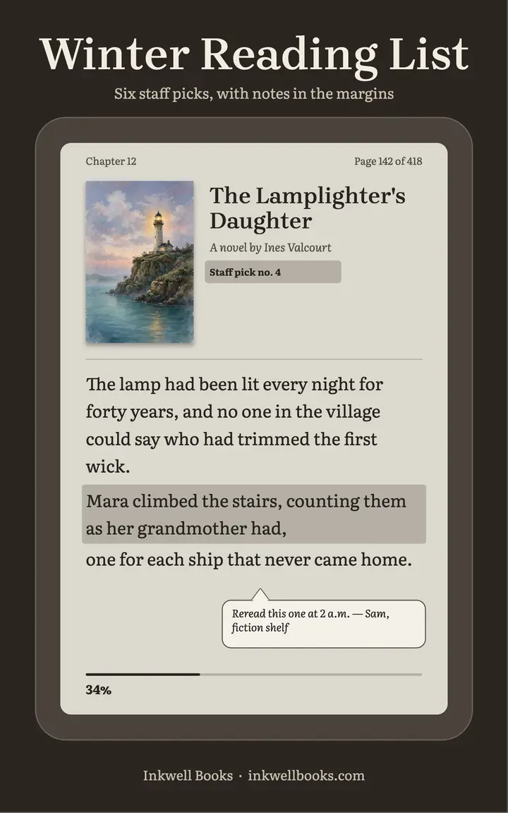 Inkwell winter reading list: winter reading list ebook cover template