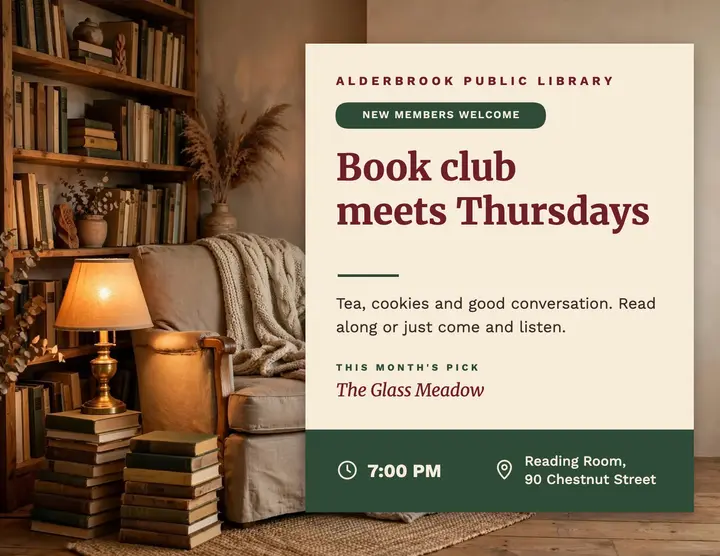 Book club meets Thursdays flyer template