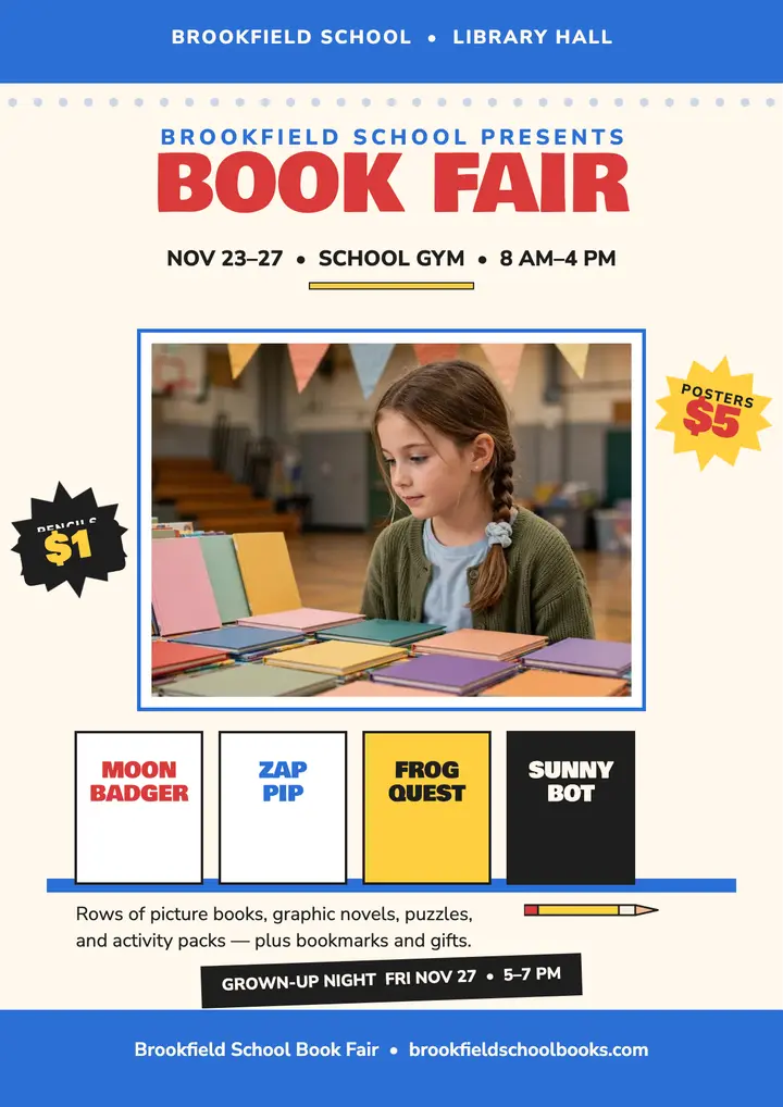 Brookfield School Book Fair flyer: book fair flyer template