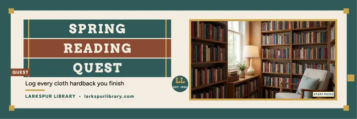 Larkspur Spring Reading Quest spine header: library reading challenge header template