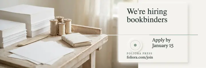 Bindery hiring X header, cloud dancer emboss template