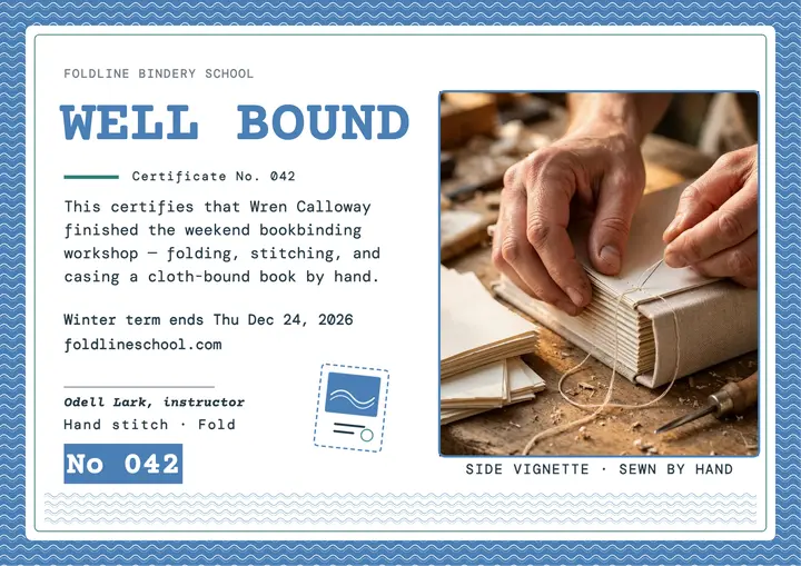Foldline Bindery weekend certificate template