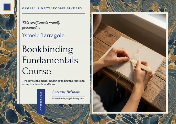 Bookbinding course certificate, marbled paper template