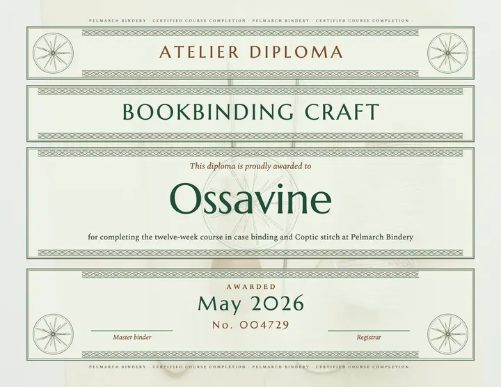 Bookbinding course certificate, banknote guilloche template