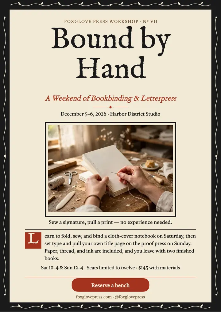 Foxglove bookbinding workshop flyer template