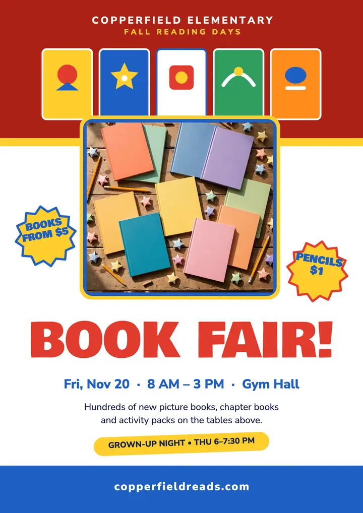 Copperfield Elementary fall book fair flyer template