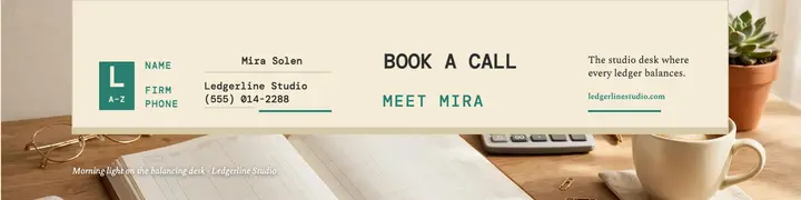 Ledgerline Studio bookkeeping contact banner template